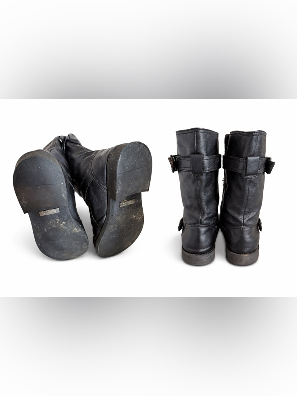 Kenneth Cole Reaction Black Mid-Calf Riding Boots Buckle Strap Low Heel Size 8.5 - Picture 3 of 4